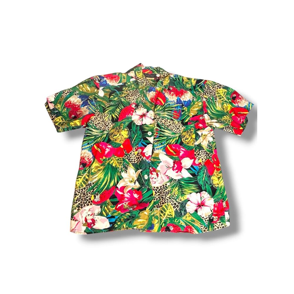 Vintage Carol Anderson Collection Tropical Safari‎ Parrot Button Up Camp Shirt